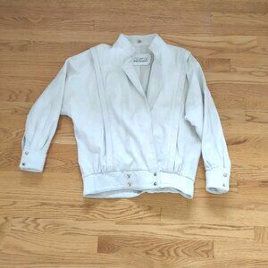 Vintage 80s Beverly Center California Womens White Leather Jacket Sz 8 K46